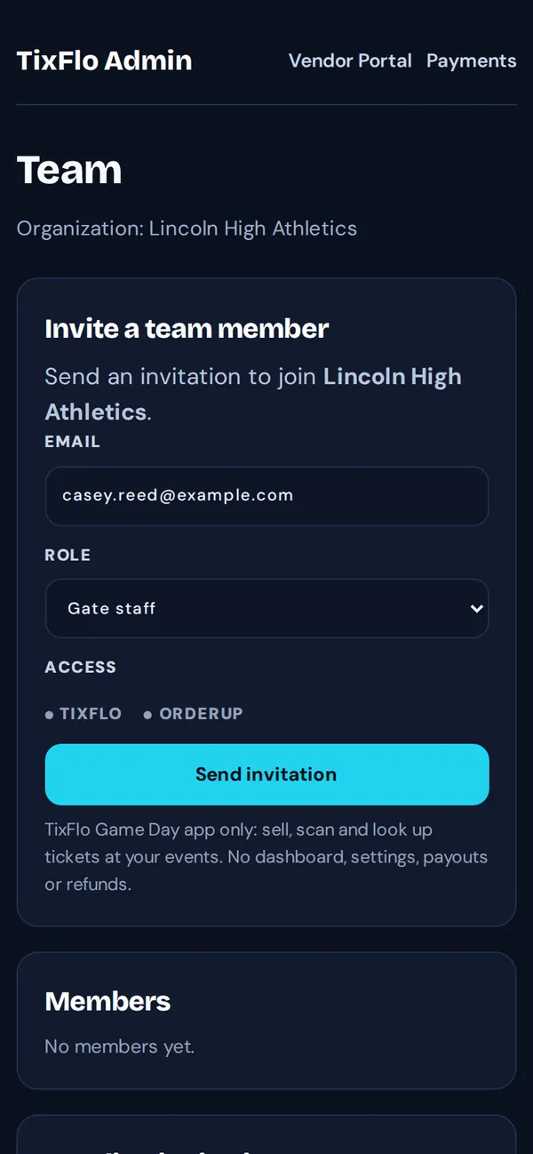 Invite a team member with Gate staff selected